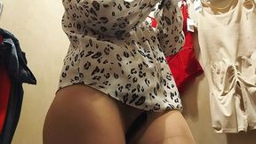 Smutty Hairy Latina In Kitchen, Hairy Puss, Big Titties; Sultry Brunette Tries Tights, Hairy Down There, Big Assets