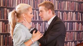 Busty MILF librarian Rebecca More gets roughly fucked on the table
