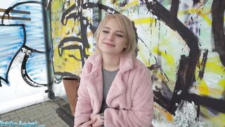 Outdoors Agent Short hair blonde amateur 18 yo with soft natural body picked up as bus stop and banged inside a basement