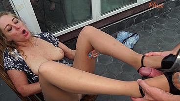 Marta Fucked and Facialized Out On A Public Balcony