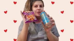 Eating chips and drinking energy drink