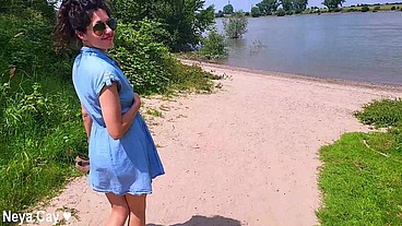 Using his sperm as sunscreen - Outdoor sex adventure on a random public beach in Germany