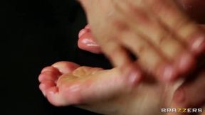Filthy oiled footjob by Lexi Belle for her masseuse Danny Mountain