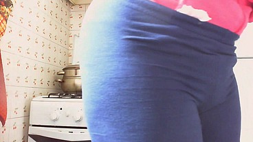 Dirty swollen diaper while I cook