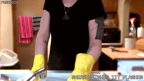 Sneaky dishes tit flashes [MP4 - 4K]