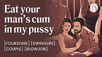 Orgy with my husband in a swinger club | Wife sharing | Lesbian creampie eating | POV