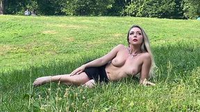 Tall Slim Blonde Russian Hottie Likes To Denude Her Pretty Big Titties While Walking In the Park
