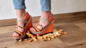 Crushing French Fries in Colorful Wedges