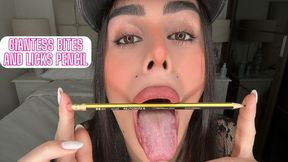 Giantess Bites and Licks Pencil