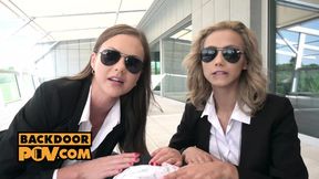 Blowjobs abound in this POV vid with two femme fatales