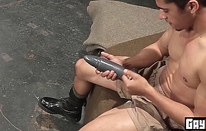 Gay stud ass rimmed and anal fucked by a huge sex toy