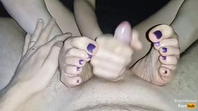 Feet and Hand Job Frenzy for His Cock&#x1F32D; Craving Satisfication