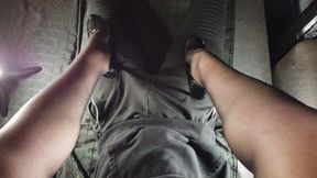POV trampling my best friend with my new shoes and pantyhose, watch as his cock gets hard with excitement, he loves the pain