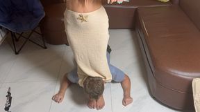 Foot Slave Trapped At My Feet In Neck Scissors | Scissorhold Foot Domination Headscissors