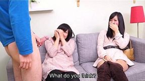 Subtitled CFNM Japanese pal spies on a surprise throat job