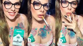 Marlboro Red Menthol 100 - Bimbo Milf - Delicate doll, smoking in her smoky pink mini dress