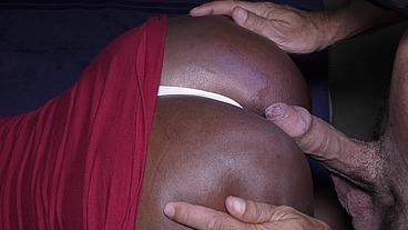 Black bubble butt analed and creampied by a big white cock