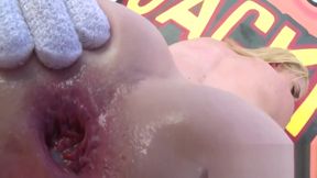 Anally fucked pornstar shows gaping holes