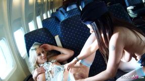 Lesbian Stewardesses with Big Tits F*** on Board