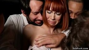 Tied up by masked men, red-haired Alexa Nova experiences rough interracial dual penetration