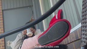 Temptress Mango Ignores You with Red Slippers Foot & Shoe Fetish