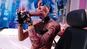 cyberpunk fantasy girl is playing with her toy