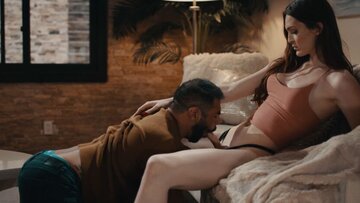 Plump stepfather massages TS stepteen and lets her screw his butt