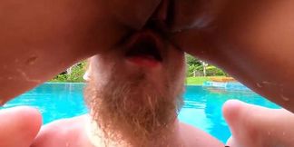 Sizzlin' sauna sex splashes down by the water's edge with drone hovering above!