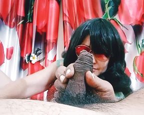 Slut Wife Blowjob closeup with sunglasses