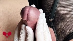 Glans Game with White Latex Gloves in Super-closeup Alternative View