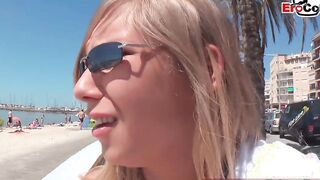 Slim German 18yo 18 pick up at holiday beach and persuaded for porn