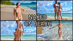 NAKED COUPLE ON PUBLIC BEACH (HD)