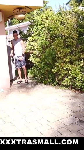 Filling Latina teen with cock poolside