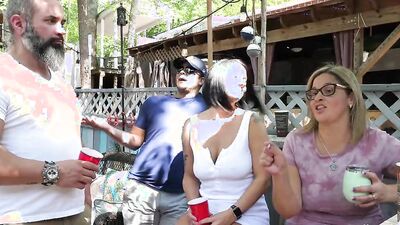 Horny swingers are having a steamy sex party in the open air