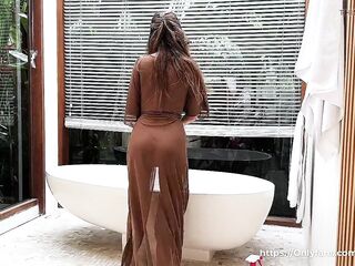 Cleaning Bath with Hot Brunette hair in Transparent Robe out of Underclothing ✨ Amy Haze