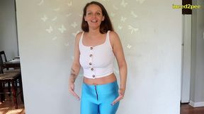 new pants wetter natalie charm peeing her spandex