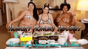 Hungry Hungry Hucows ft Sydney Screams, Dulce Nalgass, and Isla Moon - A facestuffing scene featuring BBW, overeating, burping, feederism, and belly play - 720 WMV