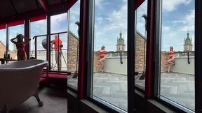 update #465 (june 28, 2020) one more backstage? in ?sexy? red lingerie️ with beautiful view outside ?