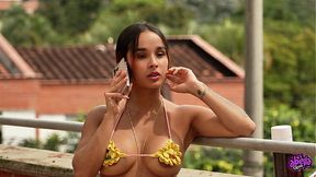 LATINA TEEN slut fucks the delivery guy while tanning!