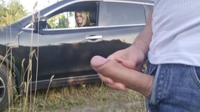 I pull out my cock on a beach area. This young woman who drives from this beach, looks shocked !!!