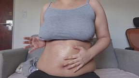 Massaging My Belly with Warm Oil (Oiled Bellybutton Focus)