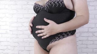 9-month pregnant long boobed fiance Milky Mari showing her Cutie thick body into tight bodysuit