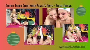 Double Blowjob - Santa's Elves Double Ended Dildo Fucking and Cumshot Facial - Huge Cumshot - Face Cum