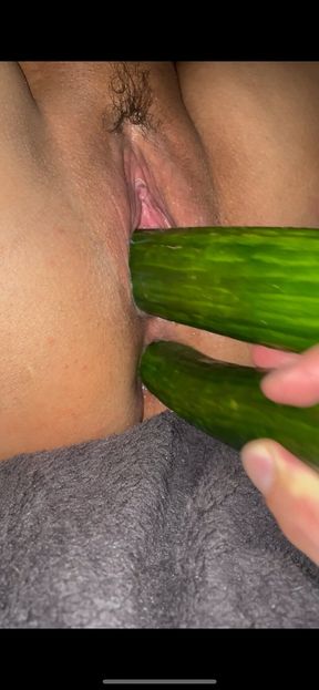Big Veggies in Pussy, Double Anal Fucked and Oiled Fisted
