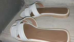 Cum girl eating takeaway sandals shoes