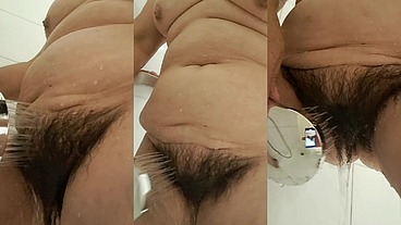 Mom shower sexy hairy pussy cleaning