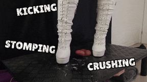 Kicking, Stomping, and Crushing your Cock in White Knee High Heels (45 Degrees Version) - TamyStarly - Cock Balls Crush Trample, Shoejob, CBT, Trampling, Bootjob, Stomping