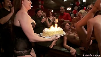 Hot MILF Slaves Syren De Mer & Simone Sonay Publicly Fucked & Fisted at Princess👸 Donna Dolore's Birthday Orgy