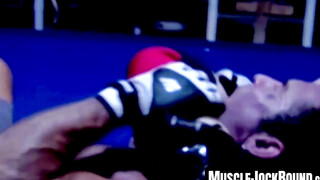 MuscleJockBound.com - Inked hunk choked and dominated in a rough BDSM match, defeated