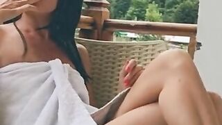 I Masturbate Twat and Smoke on the Balcony of Hotel after Shower but the Next Door come